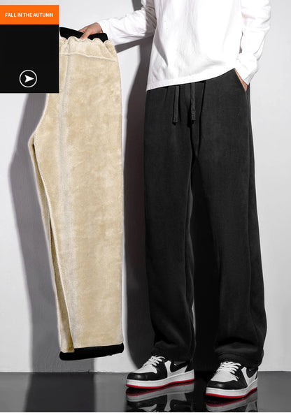 YJKVUR Unisex 2026 Winter New Oversize Pants Men Women Warm Fleece Liner Drawstring Trousers Casual Comfortable Gym Sweatpants