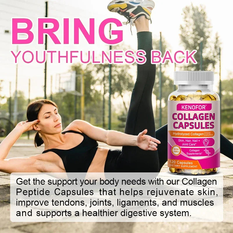 Kenofor 120 Hydrolyzed Collagen Capsules - Support Skin & Joint & Hair & Nail Health - Collagen Supplement