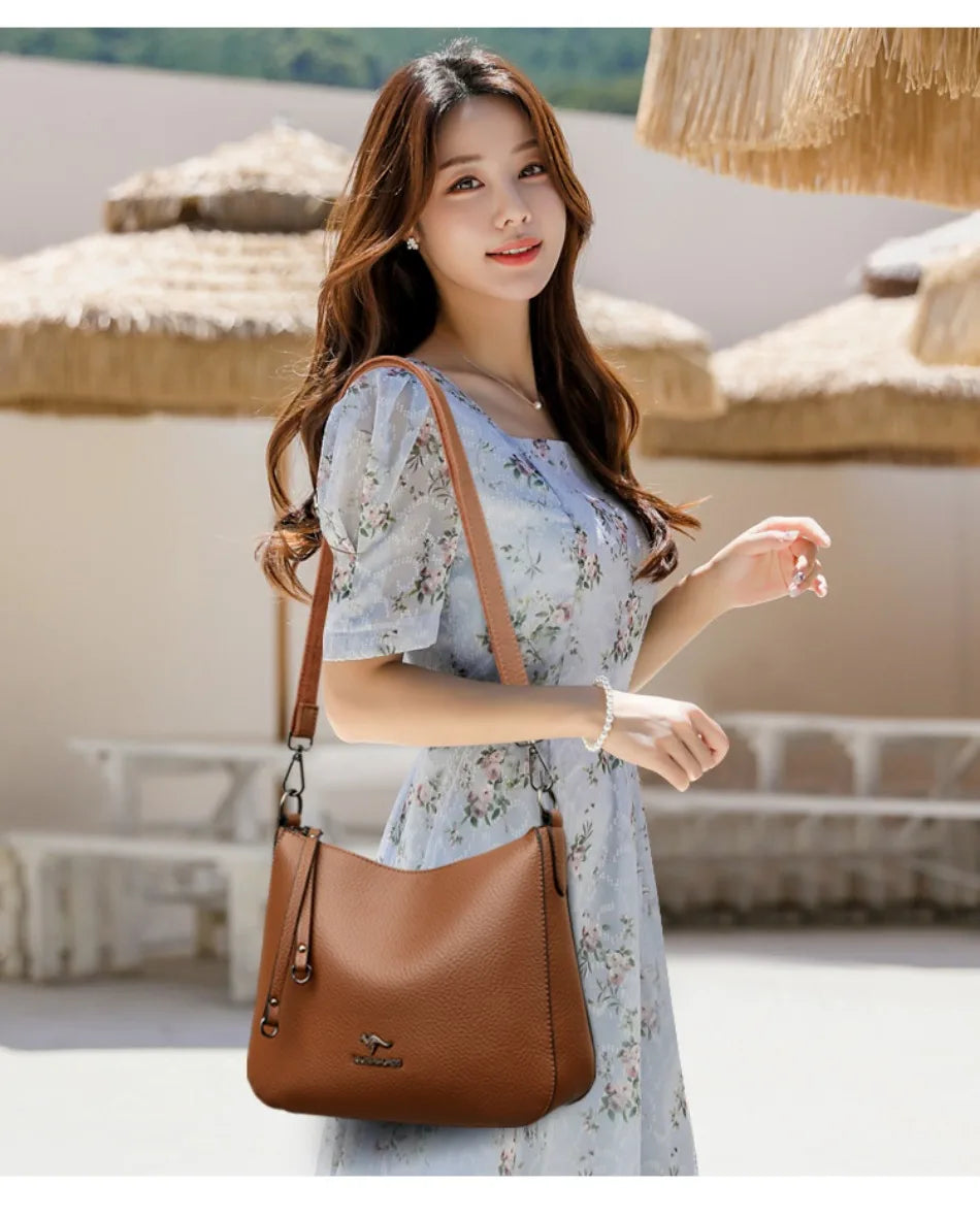 Pu Leather Handbag | Casual Female Tote With Interior Zipper Pocket & No Zipper Closure