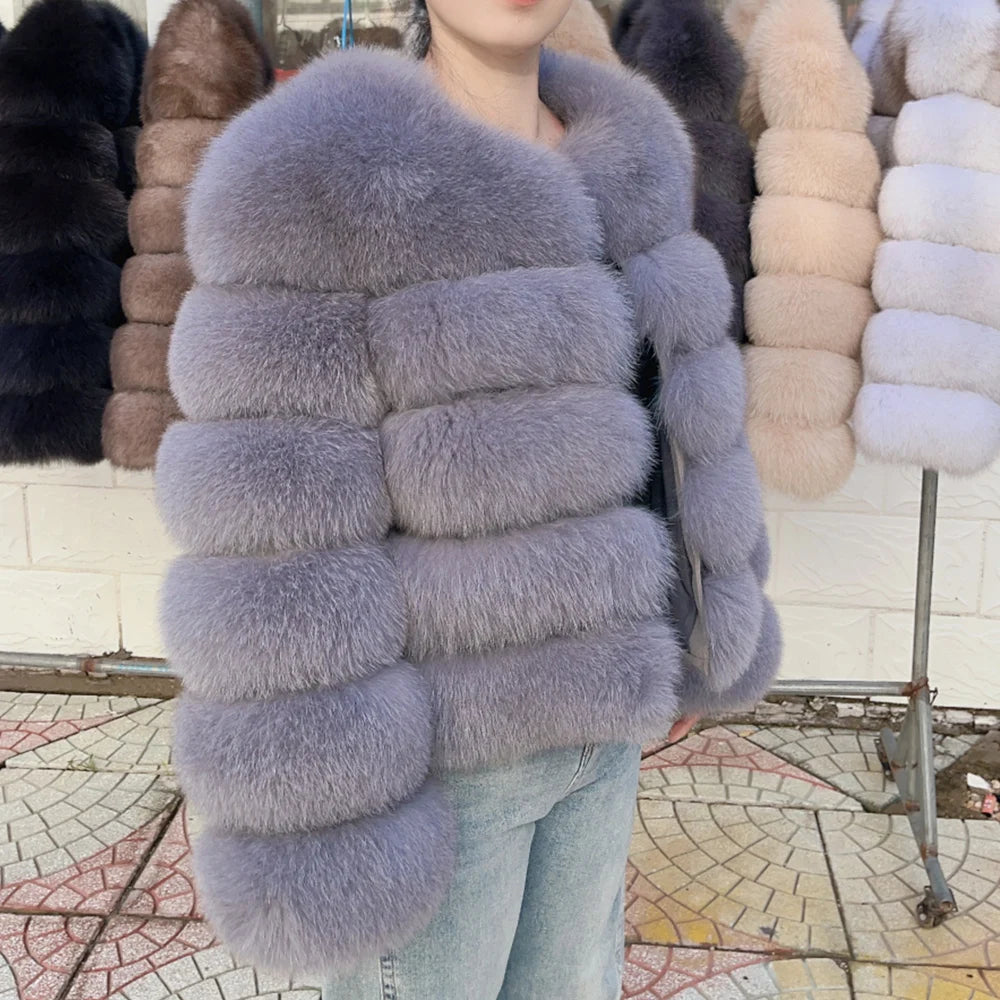Fox Fur Coat - Slim Fit Women Winter Coat | Brown Real Fur Jacket With Hook Closure