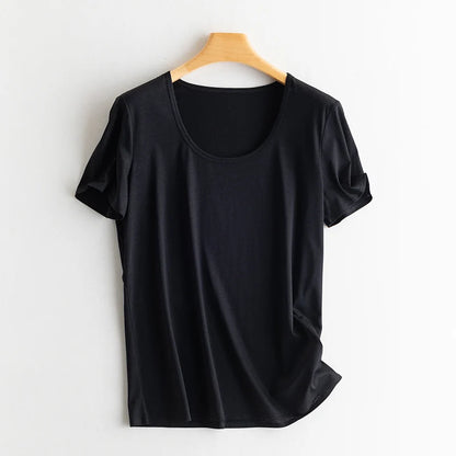 Women's V-Neck T-Shirt – Silk-Linen-Cotton Solid Summer Tee