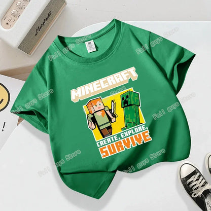 Miner Crafting Pixel Series Child T-Shirt Summer Kids Short Sleeve Tops Hot Game Boys Girls Clothing Cartoon Print Birthday Gift