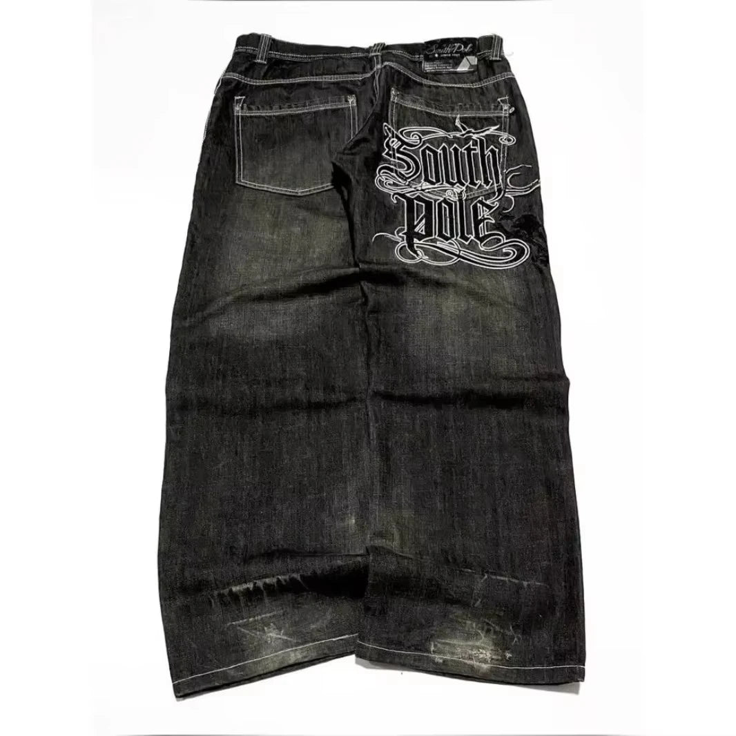 Y2K Harajuku Street Style Men Jeans Letter Embroidered Loose Hip Hop Oversized Wide Leg Unisex Mopping Trousers Soft Fabric