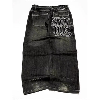Y2K Harajuku Street Style Men Jeans Letter Embroidered Loose Hip Hop Oversized Wide Leg Unisex Mopping Trousers Soft Fabric