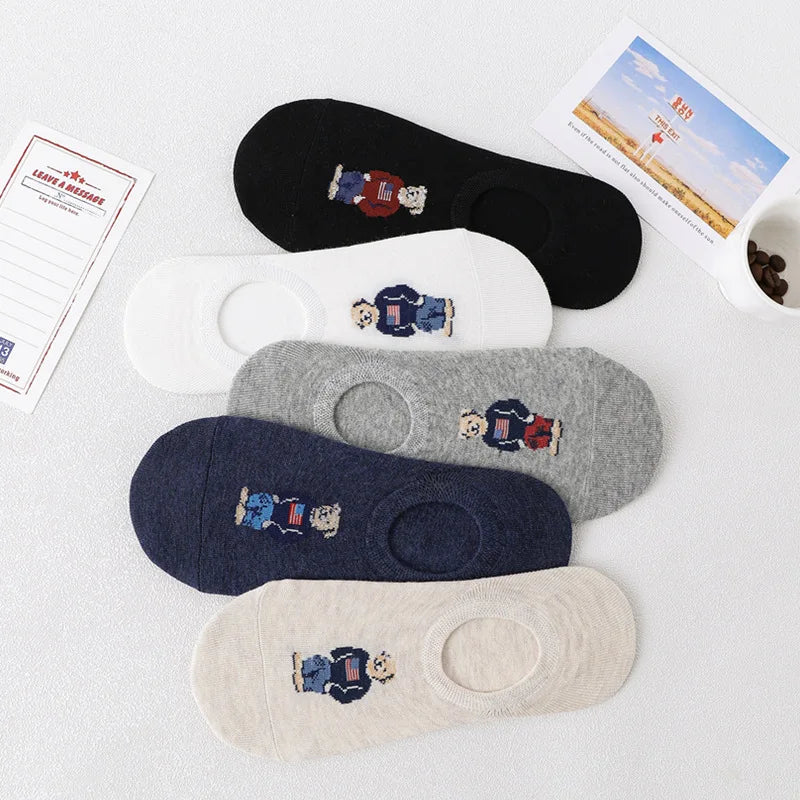 5 Pairs of Fashionable Cartoon Anime Pattern Men's Socks For Summer Lightweight Breathable Outdoor Casual Men's Short Socks
