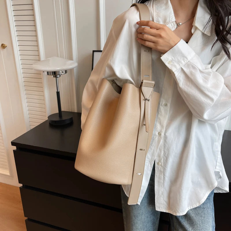 Leather Shoulder Bag - Small Solid Color Korean Fashion Baguette Style Purse