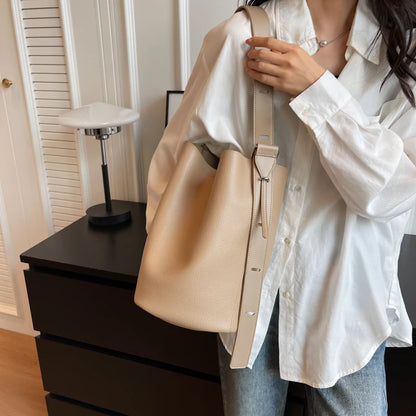 Leather Shoulder Bag - Small Solid Color Korean Fashion Baguette Style Purse