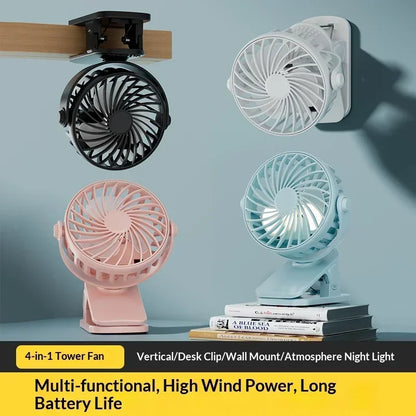 Portable Mini Cooler Fan 720°Rotatable Clip Fan Built In Night Lamp USB Rechargeable Personal Fan For Outdoor Camping Ventilador