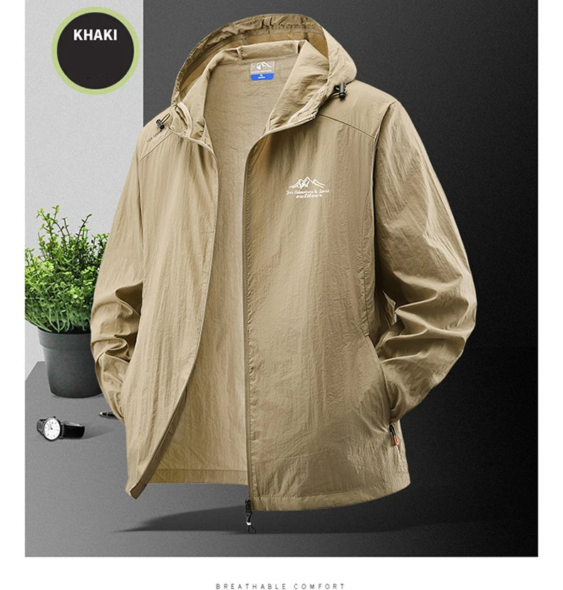 Summer Waterproof Hiking Jackets Men Fishing Cycling Hooded Gym Sports Running Coat Outdoor Sun-Protective Thin Jacket Clothing