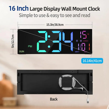 Large Digital Wall Clock - 162 LED with Remote Dual Alarm  RGB Colors