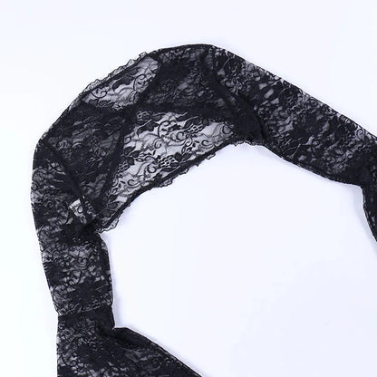 Lace Mall Gothic See Through Shrug Tops Grunge Aesthetic Black Flare Sleeve Crop Top Women Vintage Punk Sexy Clothing