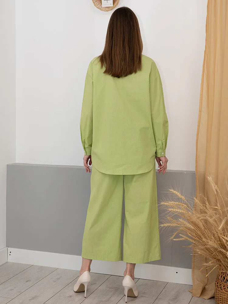 Streamgirl Linen Pants Sets For Women Summer Suits Pink Two Piece Trouser Women's Suit Sets Linen Shirt Set Oversize Outfit Suit