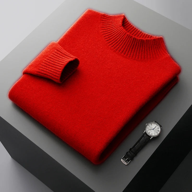 Winter Double Thick Men's Cashmere Sweater With Semi-High Neck High-End Warm Wool Knitted Bottoming Shirt