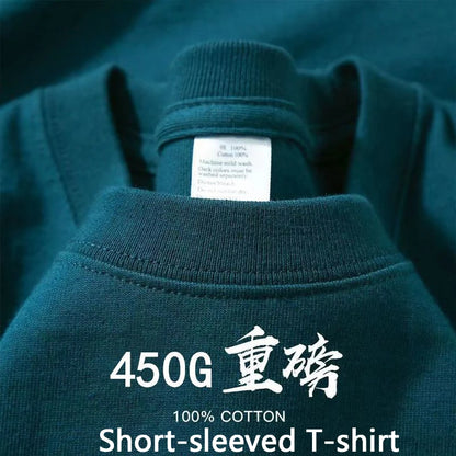450g Gsm Pure Cotton Short-sleeved T-shirt Men's Loose American Fashionable Brand Casual High Street Half-sleeved T-shirt