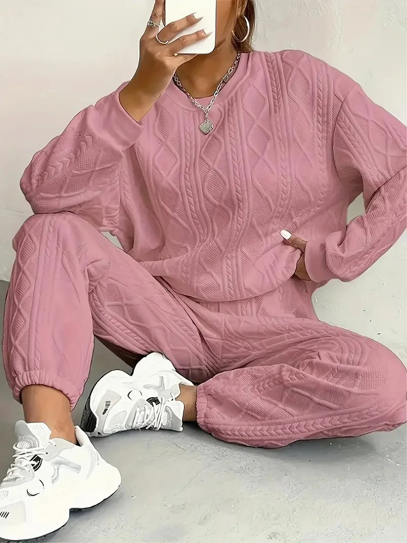 Women's 2 Piece Cable Knit Textured Sweatsuit Lounge Sets Fall Fashion 2026 for Women