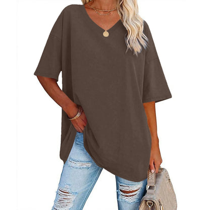 Women's Short Sleeve T Shirt - Cotton Broadcloth Polyester Fabric Top, Loose Fit Tee