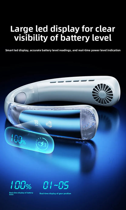 Sports Neck Hanging Cooling Small Fan Portable Neck Hanging Digital Display Strong Wind Silent Bladeless Charging Small Fan