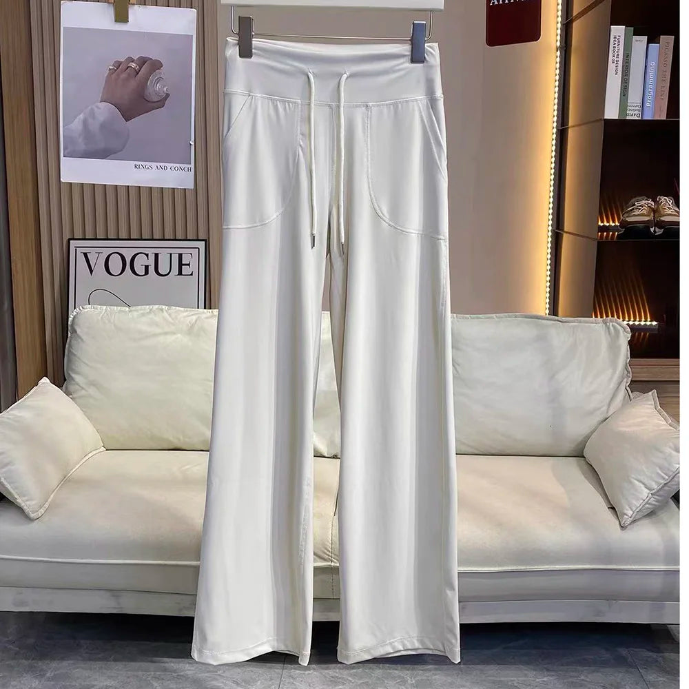 Women's Loose-Fit Sports Pants with Pockets, Straight-Leg High-Waist Athletic Fitness Pants, Yoga Pants, Pilates Trousers