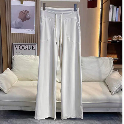 Women's Loose-Fit Sports Pants with Pockets, Straight-Leg High-Waist Athletic Fitness Pants, Yoga Pants, Pilates Trousers