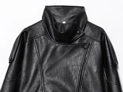 Faux Leather Jacket – Women's Bomber Jacket With Snap Button | Office Outerwear Coat
