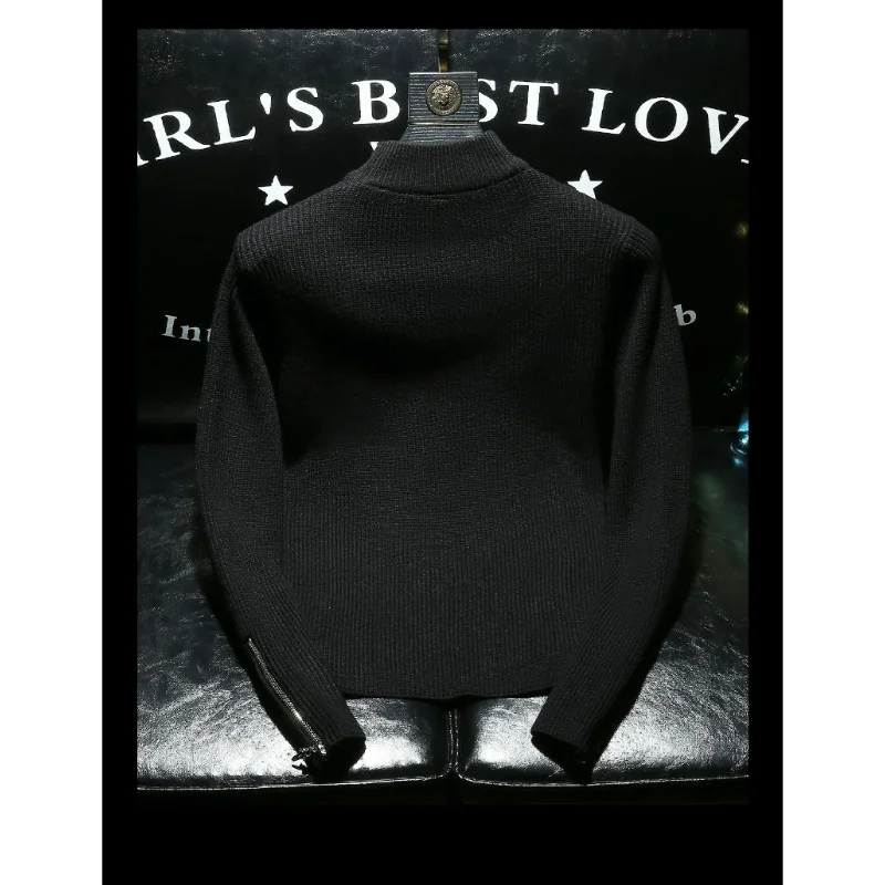Men Sweater Autumn Winter New Arrival Zipper Solid Color Long Sleeve Fashion Trend Casual Versatile High Neck Knitted Top