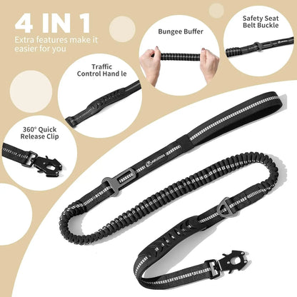 Reflective Shock Absorbing Pet Leashes with Car Seatbelt for Large Dogs Heavy Duty Tactical Bungee Dog Leash No Pull Dog Leash