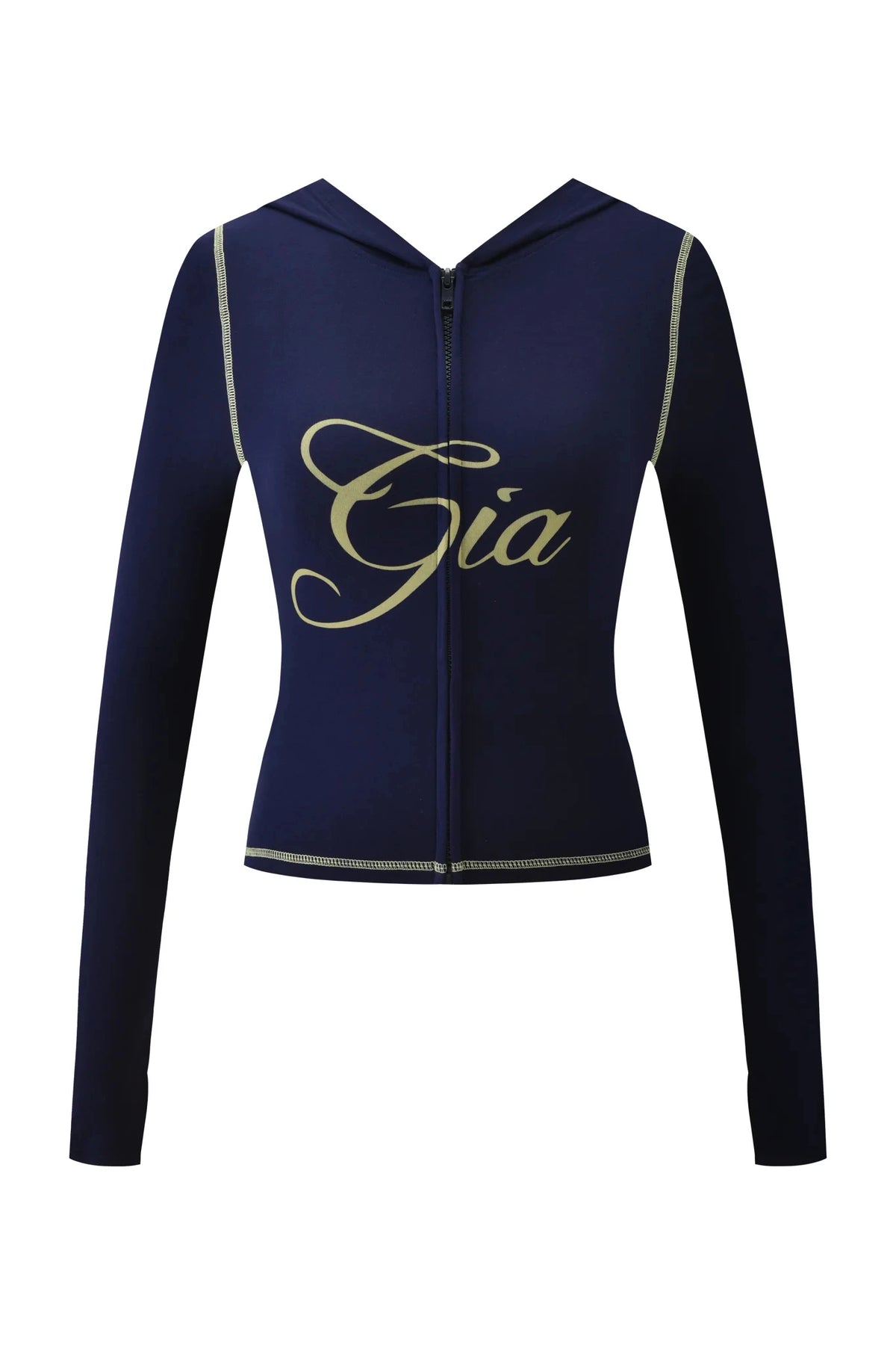 Gia neon pink regular shoulder slim-fit letter print topstitching design slim-fit hooded zip-up short jacket and pants set