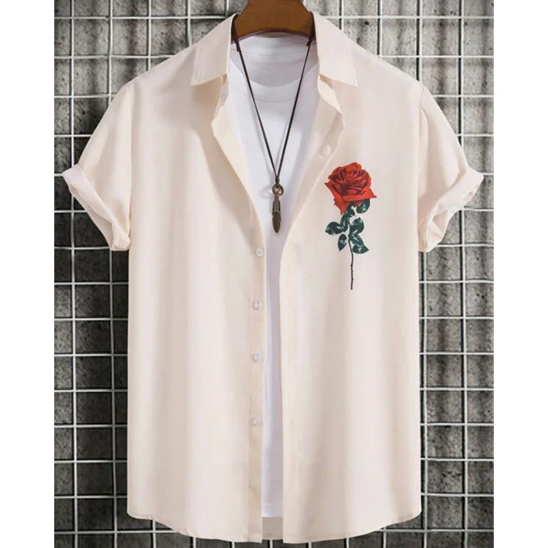 Hawaiian Men'S Shirt 3d Flower&Text Printing Beach Party Sweatshirt Loose Oversized And Blouse High-Quality Clothing