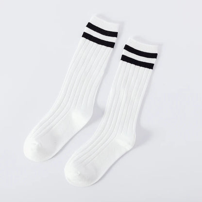 1 Pairs Kids Knee High Long Socks Autumn Winter Warmth Soft Cotton Children School Stocking Black White Stripes Sports Socks