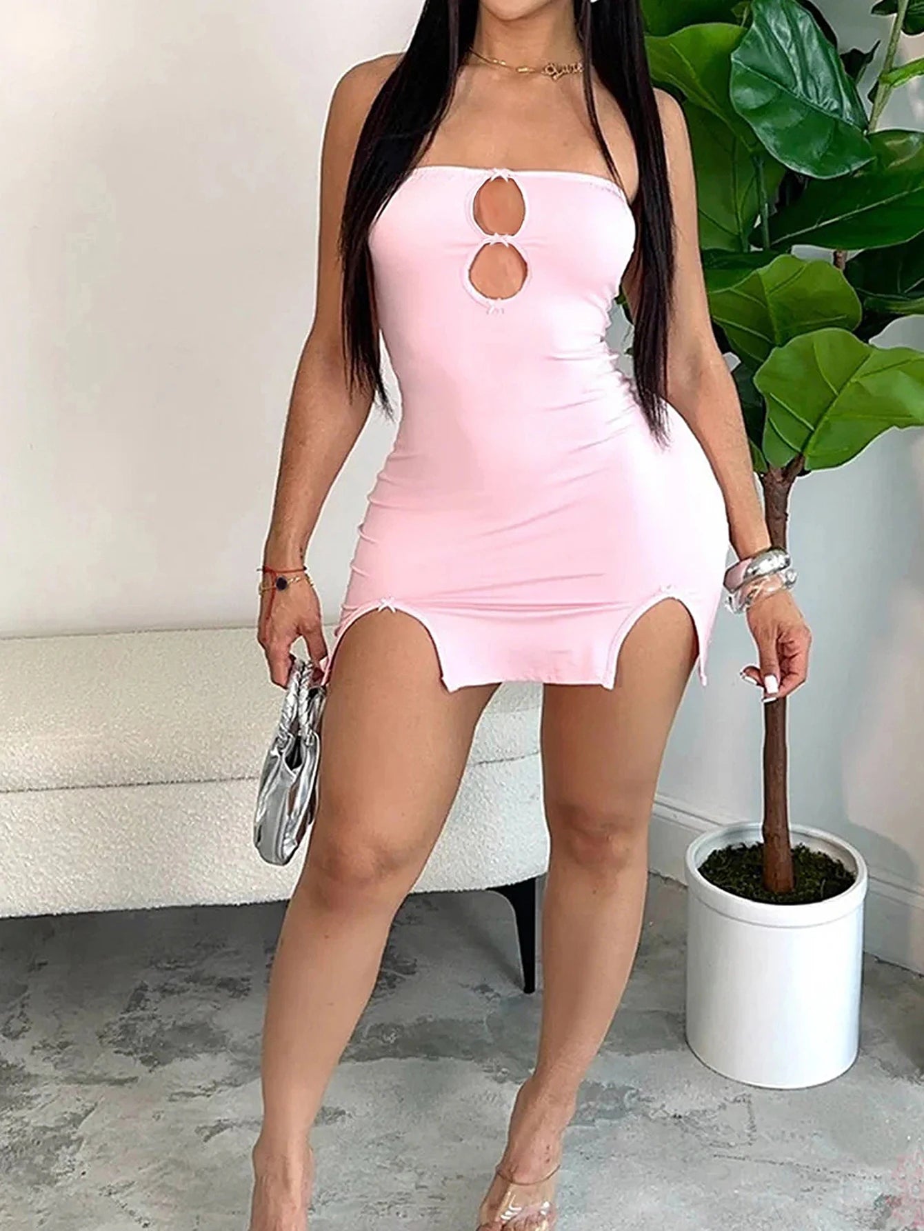 Women's Suspender Dress - Slim Fit Mini Above Knee Solid Color Sheath