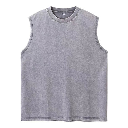 Harajuku Retro Sleeveless T-Shirts Streetwear Vintage Washed Anime One Piece Graphic Print Men Vest Tops Tees Retro Oversize