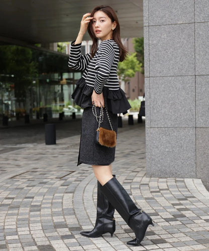 Fashionable Stripe Knitted Sweater Loose Fit Color Block Neckline Long Sleeve Women's Autumn Winter Casual Style Breathable