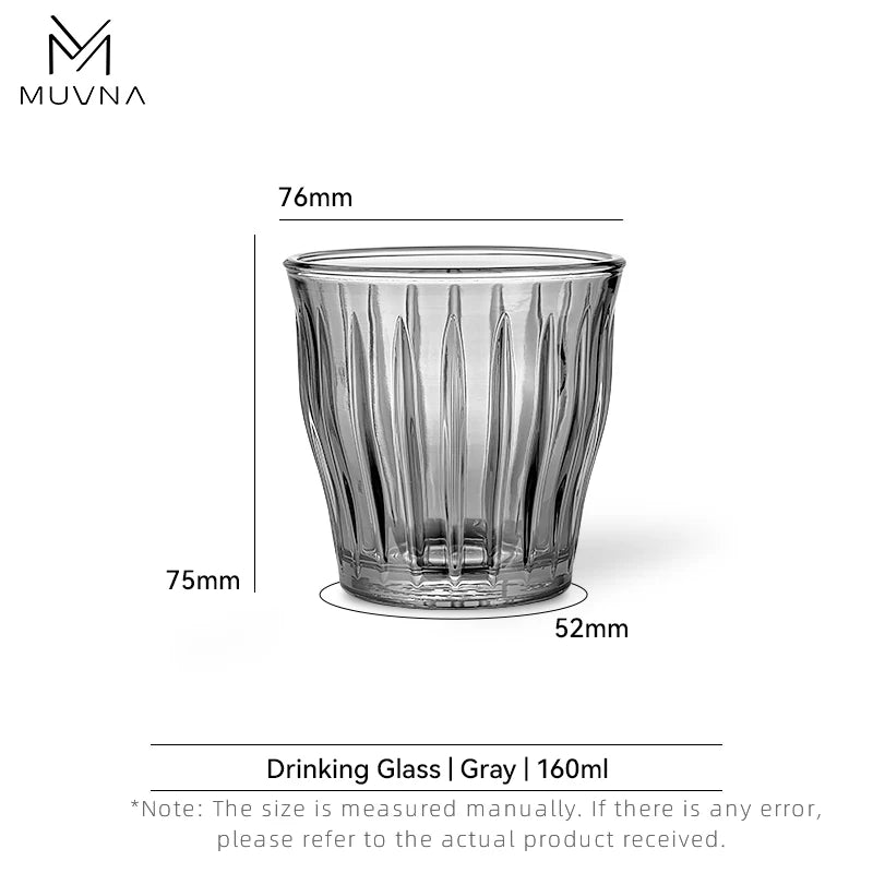 Glass Coffee Cup - MUVNA Ribbed Heat Resistant Espresso Mug, Transparent Gray