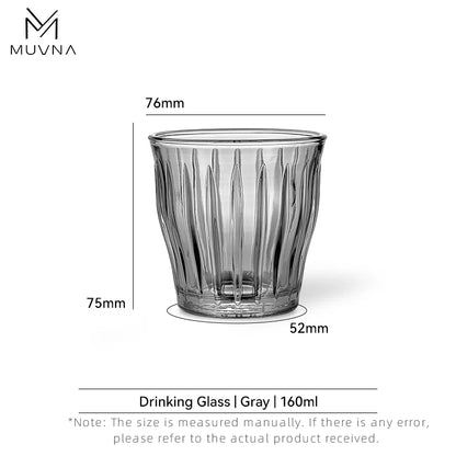 Glass Coffee Cup - MUVNA Ribbed Heat Resistant Espresso Mug, Transparent Gray