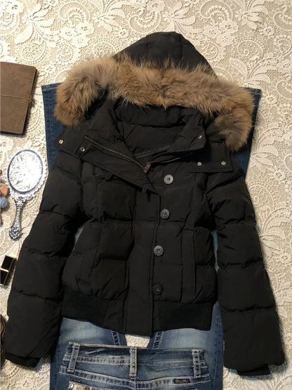 Vintage Punk Style Hoodie Long Sleeve Faux Fur Women Casual Zipper Hooded Gothic Y2K Subculture Harajuku Sweatshirts Autumn