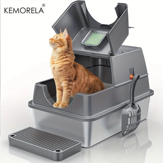Stainless Steel Cat Litter Box with Lid - Odor-Proof High-Sided Easy Clean - ZOOMNSTORE
