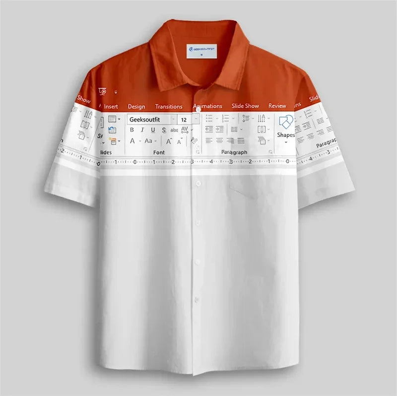 Fun Excel Spreadsheet 3D Print Sport Quick-dry Men Women Shirts Casual Vacation Button Design Creative Y2K Work Short Sleeve Top