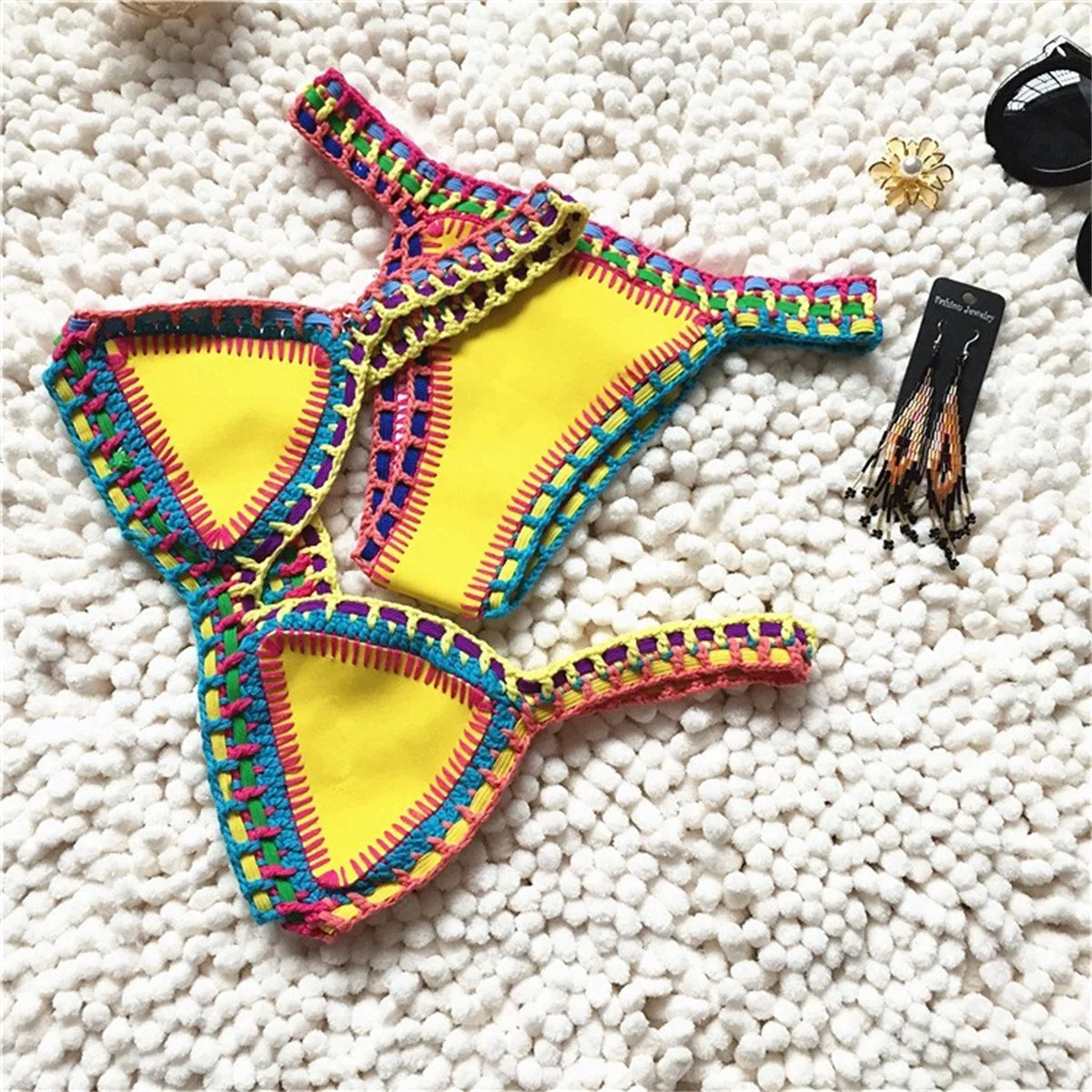 Pink Crochet Bikini – Women's Swimwear Two Piece Swimsuit With Adjustable Straps