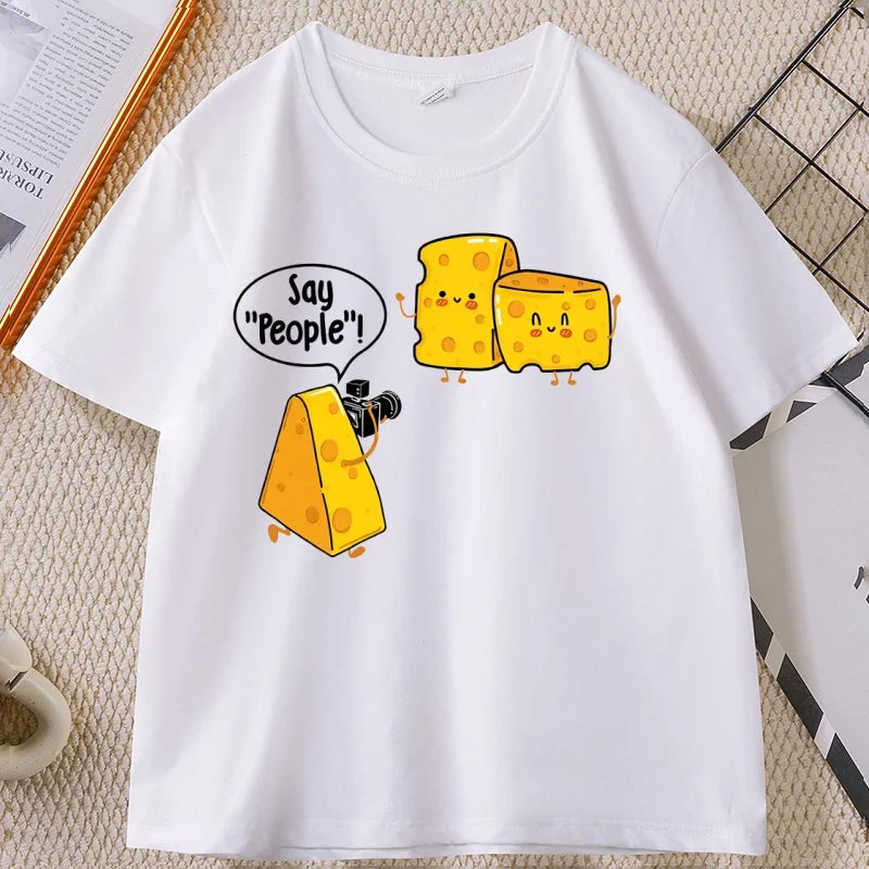 Funny Cute Cheese Print T Shirt Men Women Cuasal Cotton Short Sleeve Round Neck Tshirt Streetwear Loose Soft T-shirt Clothing
