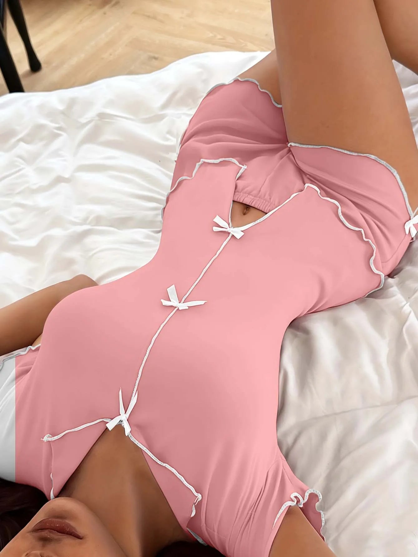 Women's Sweet Pajamas Set Bow Short Sleeve Top And Shorts Sleepwear 2 Piece Set For Women Summer Casual Elastic Homewear