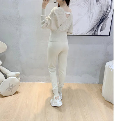Elegant Tracksuit Sexy Two Piece Set Women Korean Style Ribbed Knitted Backless Top And Long Harem Pant Suit Autumn Outfits y2k