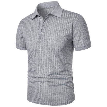 Men's running sports fitness wear summer high stretch vertical short-sleeved POLO shirt slim knit base shirt