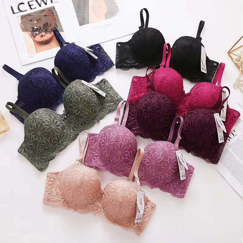 Lace Bra for Women Big Cup 1/2 Sexy Floral Underwire Underwear Ladies Push Up Thin Bra Half Cup 36-42C Black Gather Brassiere