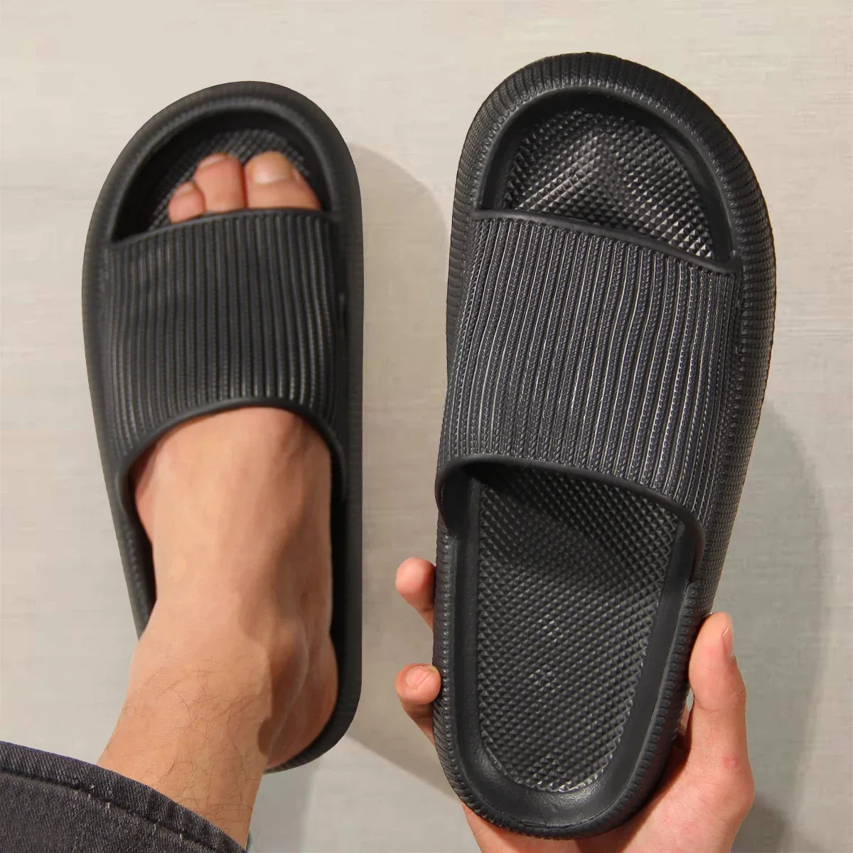 Eva's Simple Men's Slippers For Man Size 45 Poop Slippers. Wearing Soft-Soled Anti-Slip Shoes In Summer. And Women's Slippers