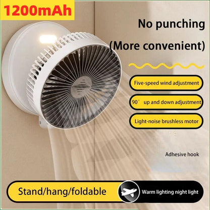 5000mAh 3IN1 Rechargeable Multifunctional Portable Fan Wall Mounted Fan 90° Folding Fan 4 Gears With Warm Night Light New 2025