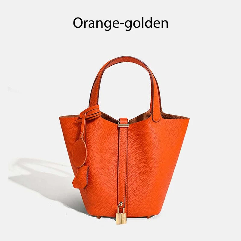 Women Leather Bucket Bag - Genuine Leather Handbag | Large Tote Bag With Silver Hardware
