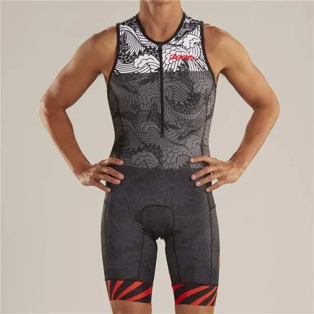 Men Cycling Jersey – Sleeveless Triathlon Cycling Wear with Breathable Shock Proof Pad