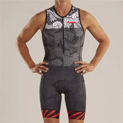 Men Cycling Jersey – Sleeveless Triathlon Cycling Wear with Breathable Shock Proof Pad