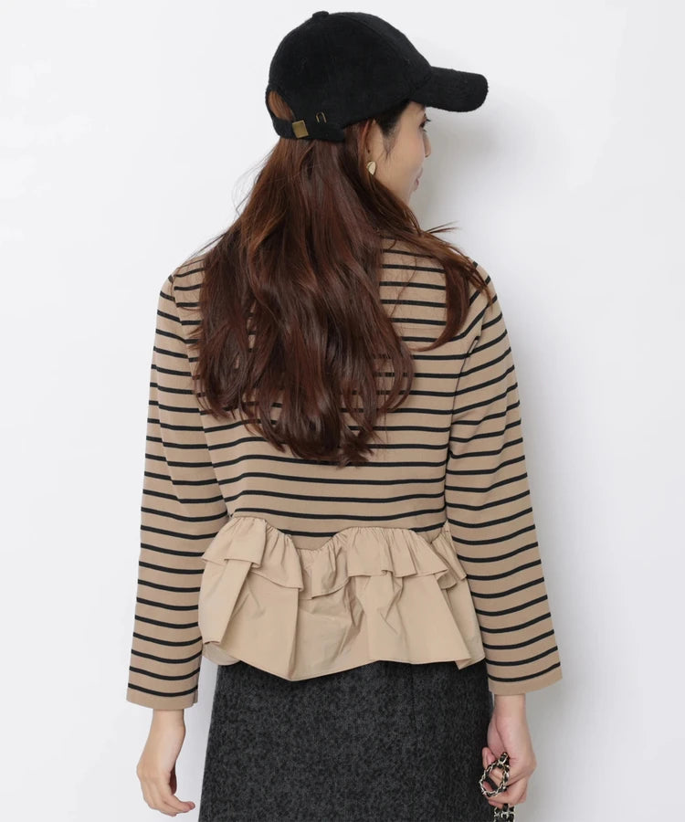 Fashionable Stripe Knitted Sweater Loose Fit Color Block Neckline Long Sleeve Women's Autumn Winter Casual Style Breathable