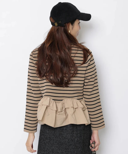 Fashionable Stripe Knitted Sweater Loose Fit Color Block Neckline Long Sleeve Women's Autumn Winter Casual Style Breathable